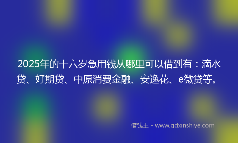 2025年的十六岁急用钱从哪里可以借到有：滴水贷、好期贷、中原消费金融、安逸花、e微贷等。
