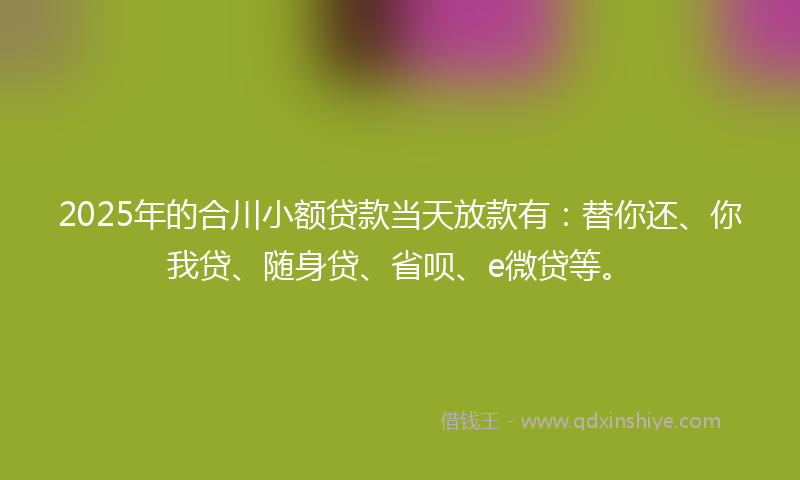 2025年的合川小额贷款当天放款有：替你还、你我贷、随身贷、省呗、e微贷等。