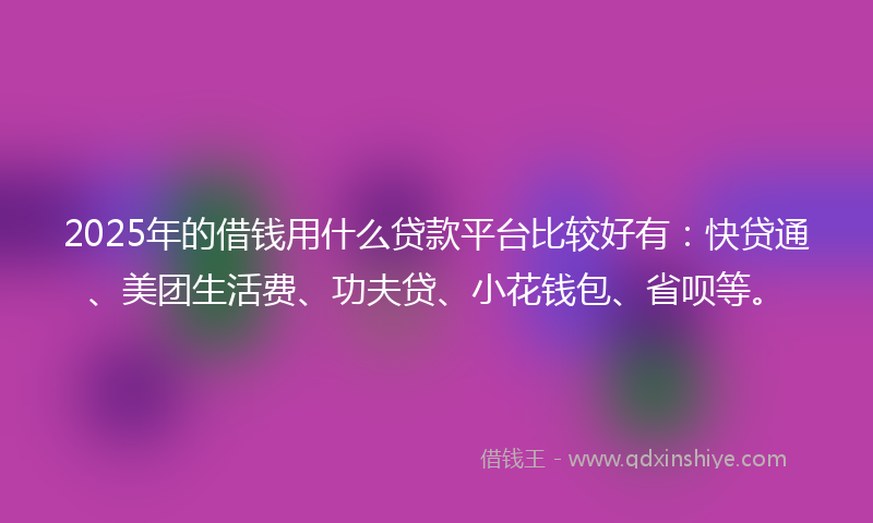 2025年的借钱用什么贷款平台比较好有：快贷通、美团生活费、功夫贷、小花钱包、省呗等。