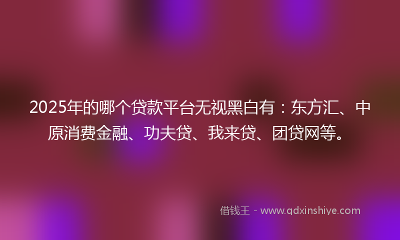 2025年的哪个贷款平台无视黑白有：东方汇、中原消费金融、功夫贷、我来贷、团贷网等。