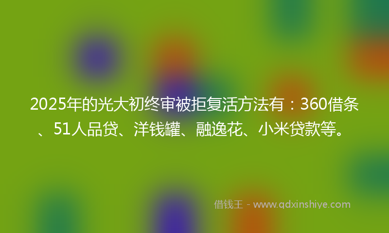 2025年的光大初终审被拒复活方法有：360借条、51人品贷、洋钱罐、融逸花、小米贷款等。