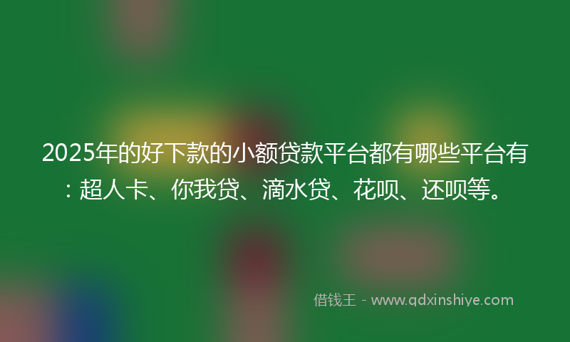 2025年的好下款的小额贷款平台都有哪些平台有：超人卡、你我贷、滴水贷、花呗、还呗等。