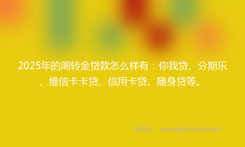 2025年的周转金贷款怎么样有：你我贷、分期乐、维信卡卡贷、信用卡贷、随身贷等。