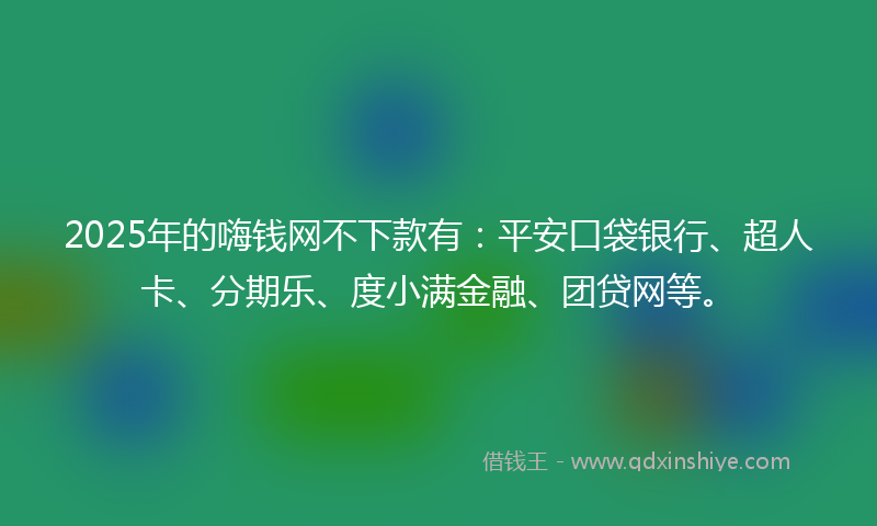 2025年的嗨钱网不下款有：平安口袋银行、超人卡、分期乐、度小满金融、团贷网等。