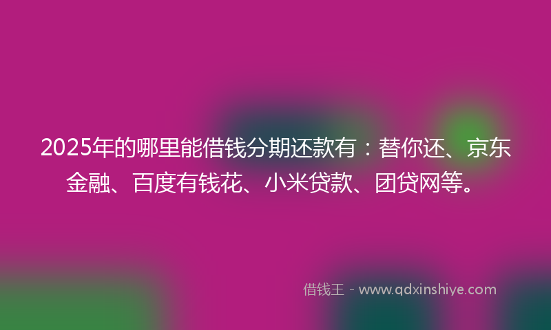 2025年的哪里能借钱分期还款有：替你还、京东金融、百度有钱花、小米贷款、团贷网等。