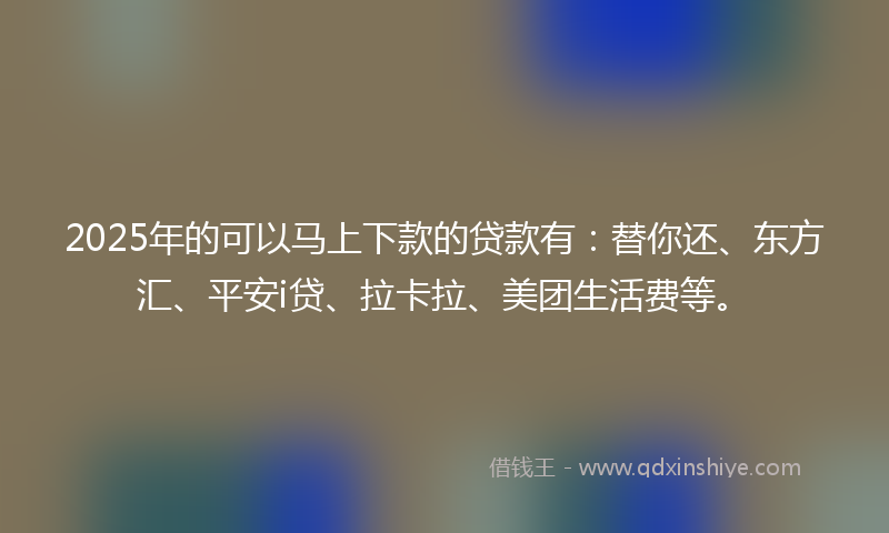 2025年的可以马上下款的贷款有：替你还、东方汇、平安i贷、拉卡拉、美团生活费等。
