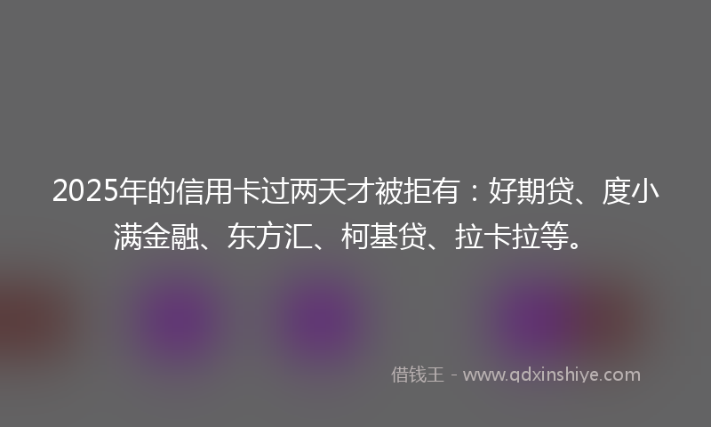 2025年的信用卡过两天才被拒有：好期贷、度小满金融、东方汇、柯基贷、拉卡拉等。