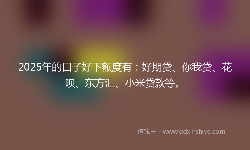 2025年的口子好下额度有：好期贷、你我贷、花呗、东方汇、小米贷款等。