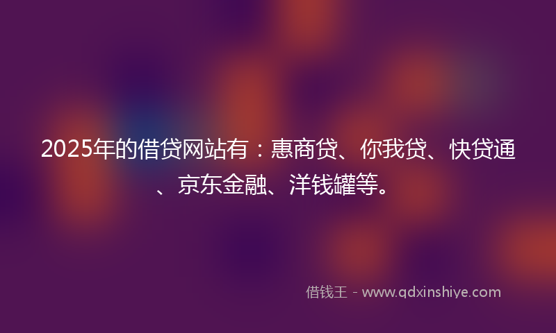 2025年的借贷网站有：惠商贷、你我贷、快贷通、京东金融、洋钱罐等。