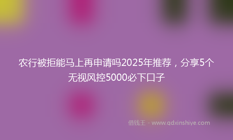 农行被拒能马上再申请吗2025年推荐，分享5个无视风控5000必下口子