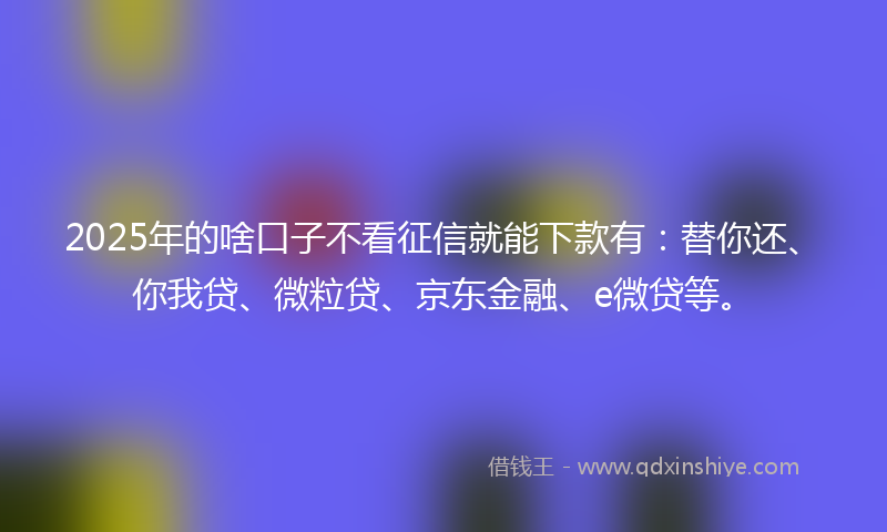 2025年的啥口子不看征信就能下款有：替你还、你我贷、微粒贷、京东金融、e微贷等。