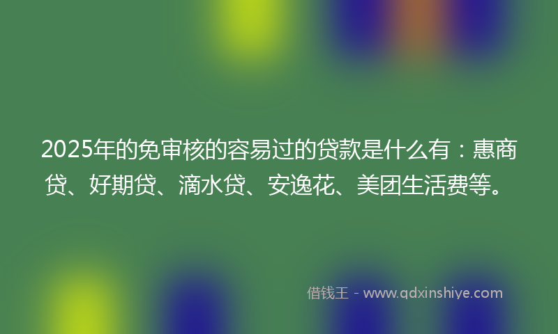 2025年的免审核的容易过的贷款是什么有：惠商贷、好期贷、滴水贷、安逸花、美团生活费等。