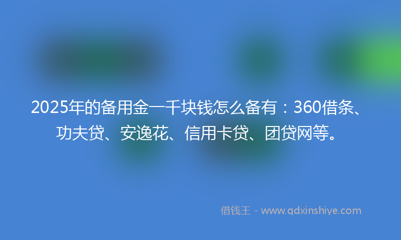 2025年的备用金一千块钱怎么备有：360借条、功夫贷、安逸花、信用卡贷、团贷网等。