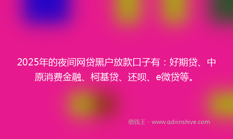2025年的夜间网贷黑户放款口子有：好期贷、中原消费金融、柯基贷、还呗、e微贷等。
