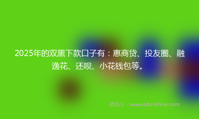 2025年的双黑下款口子有：惠商贷、投友圈、融逸花、还呗、小花钱包等。