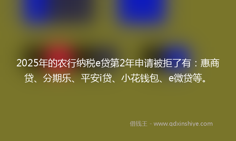 2025年的农行纳税e贷第2年申请被拒了有：惠商贷、分期乐、平安i贷、小花钱包、e微贷等。