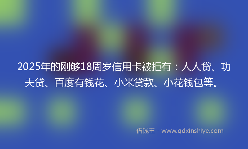 2025年的刚够18周岁信用卡被拒有：人人贷、功夫贷、百度有钱花、小米贷款、小花钱包等。