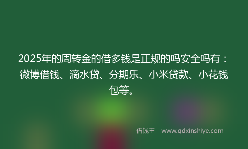 2025年的周转金的借多钱是正规的吗安全吗有：微博借钱、滴水贷、分期乐、小米贷款、小花钱包等。