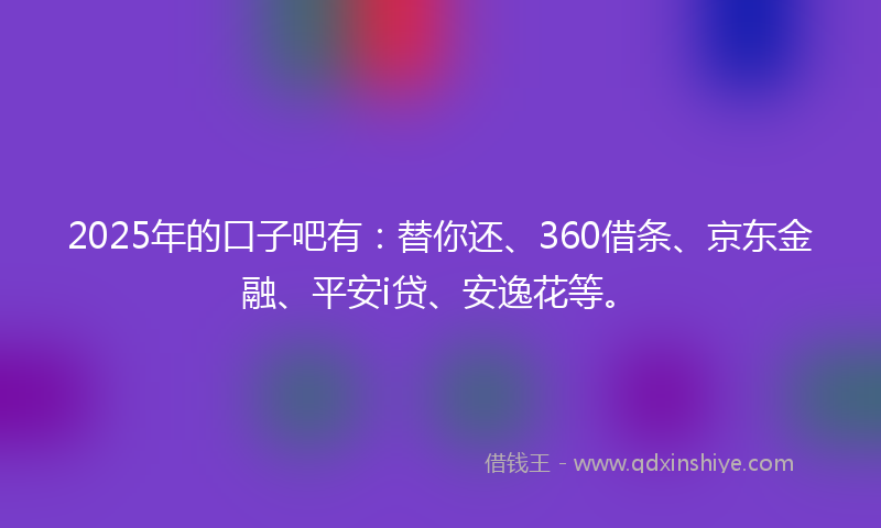 2025年的口子吧有：替你还、360借条、京东金融、平安i贷、安逸花等。
