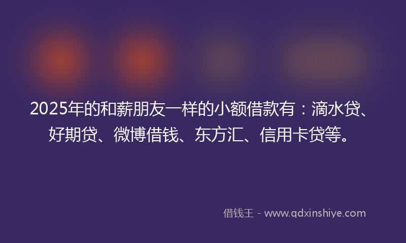2025年的和薪朋友一样的小额借款有：滴水贷、好期贷、微博借钱、东方汇、信用卡贷等。