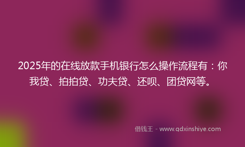 2025年的在线放款手机银行怎么操作流程有：你我贷、拍拍贷、功夫贷、还呗、团贷网等。