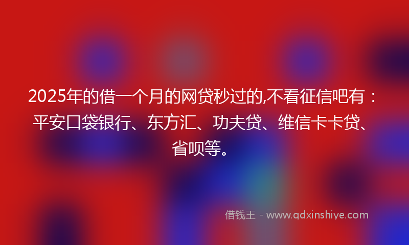 2025年的借一个月的网贷秒过的,不看征信吧有：平安口袋银行、东方汇、功夫贷、维信卡卡贷、省呗等。