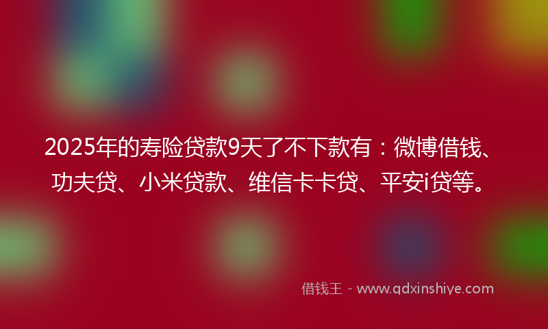 2025年的寿险贷款9天了不下款有：微博借钱、功夫贷、小米贷款、维信卡卡贷、平安i贷等。