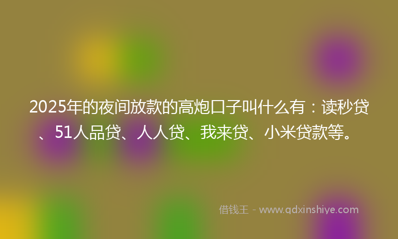 2025年的夜间放款的高炮口子叫什么有：读秒贷、51人品贷、人人贷、我来贷、小米贷款等。