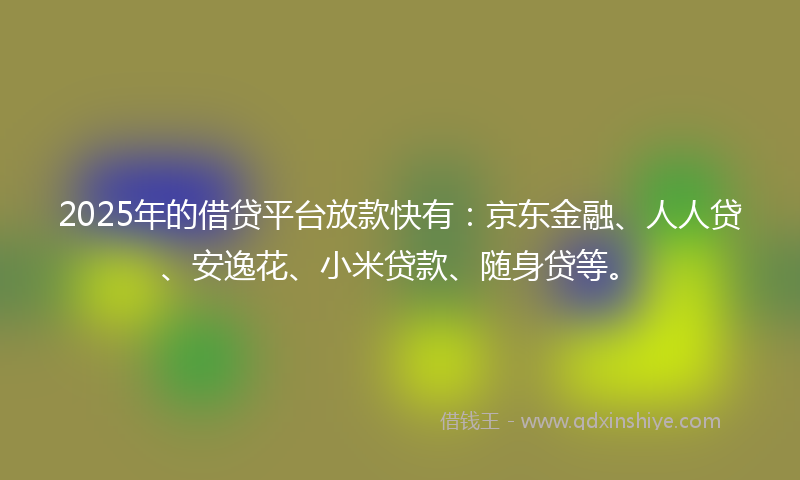 2025年的借贷平台放款快有：京东金融、人人贷、安逸花、小米贷款、随身贷等。