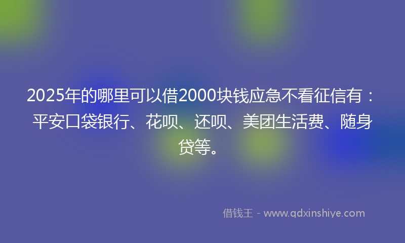 2025年的哪里可以借2000块钱应急不看征信有：平安口袋银行、花呗、还呗、美团生活费、随身贷等。