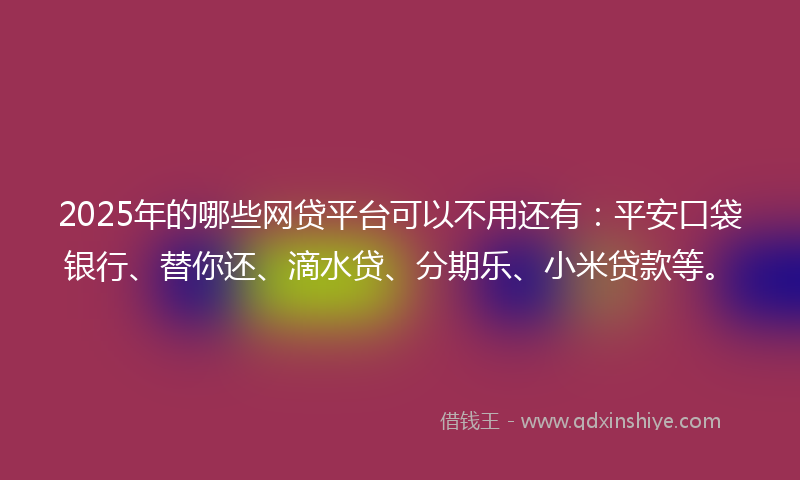2025年的哪些网贷平台可以不用还有：平安口袋银行、替你还、滴水贷、分期乐、小米贷款等。