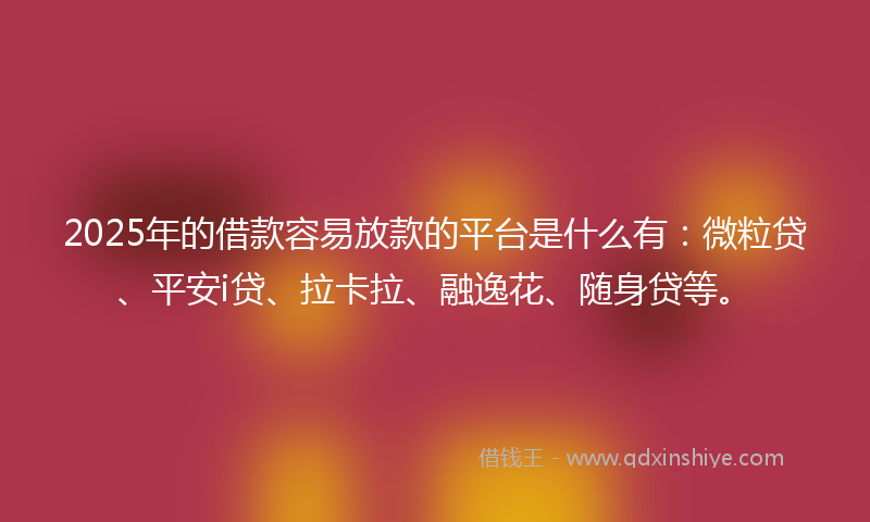 2025年的借款容易放款的平台是什么有：微粒贷、平安i贷、拉卡拉、融逸花、随身贷等。
