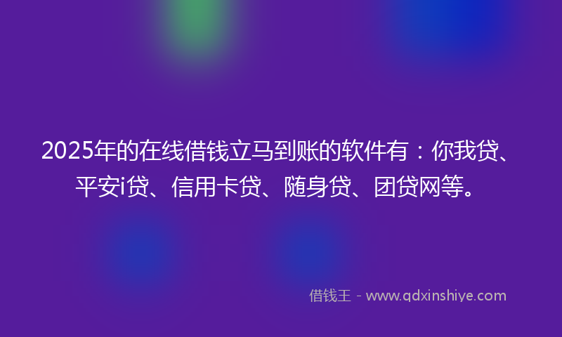 2025年的在线借钱立马到账的软件有：你我贷、平安i贷、信用卡贷、随身贷、团贷网等。