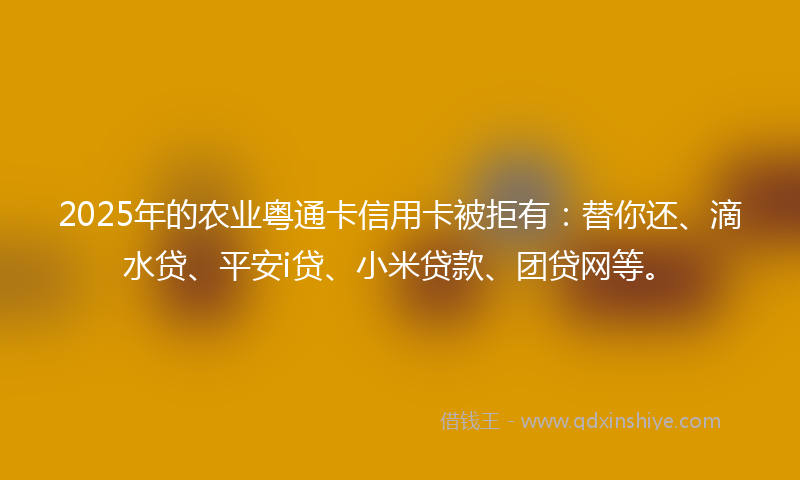 2025年的农业粤通卡信用卡被拒有：替你还、滴水贷、平安i贷、小米贷款、团贷网等。