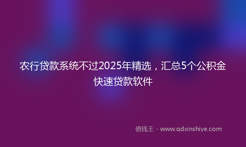 农行贷款系统不过2025年精选，汇总5个公积金快速贷款软件