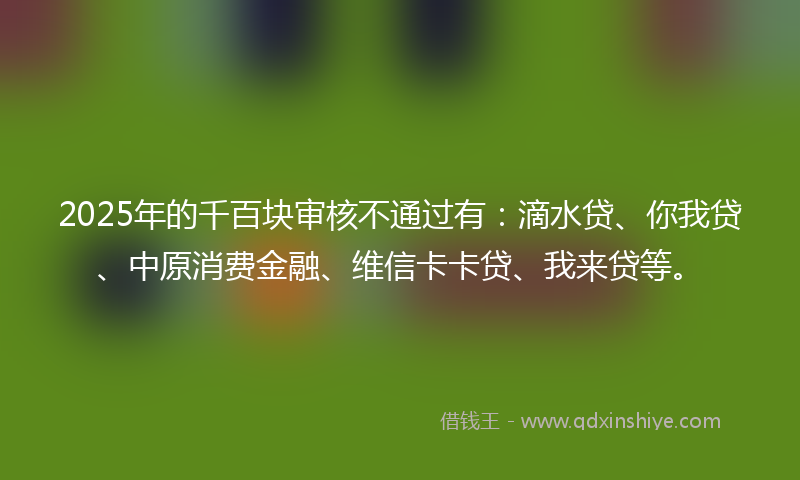 2025年的千百块审核不通过有：滴水贷、你我贷、中原消费金融、维信卡卡贷、我来贷等。