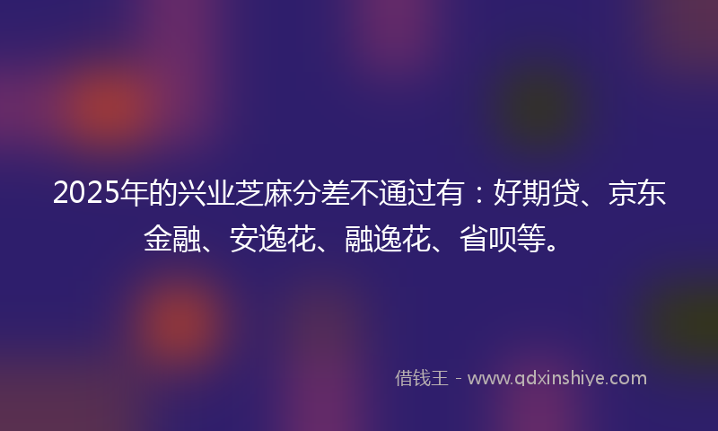 2025年的兴业芝麻分差不通过有：好期贷、京东金融、安逸花、融逸花、省呗等。