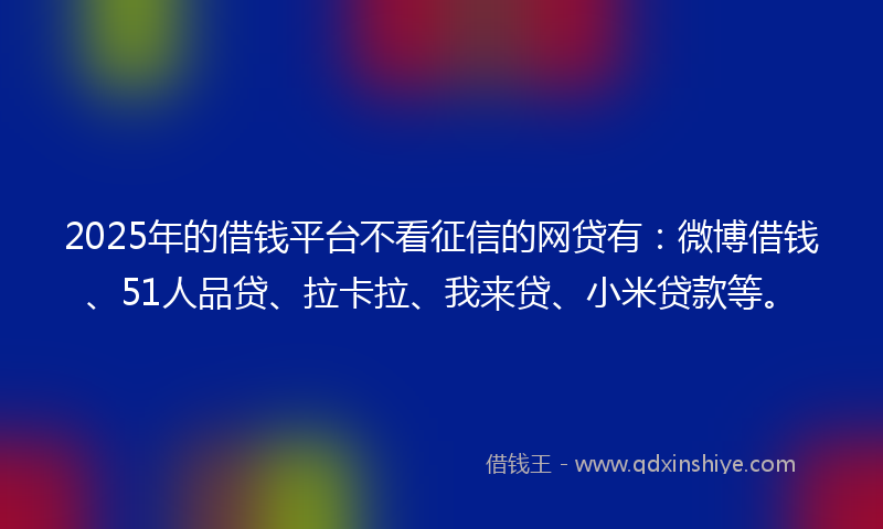2025年的借钱平台不看征信的网贷有：微博借钱、51人品贷、拉卡拉、我来贷、小米贷款等。