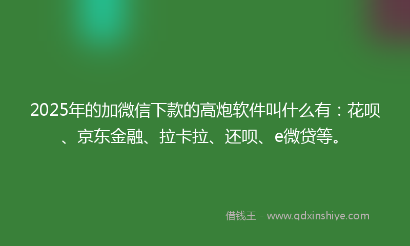 2025年的加微信下款的高炮软件叫什么有：花呗、京东金融、拉卡拉、还呗、e微贷等。