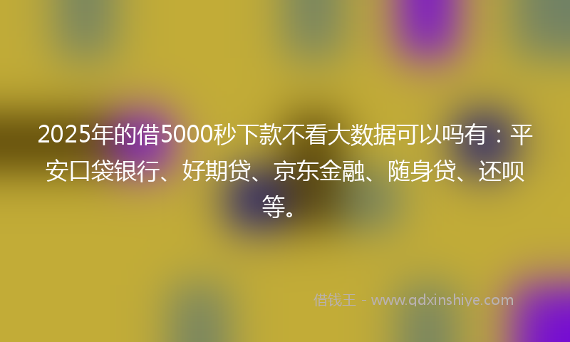 2025年的借5000秒下款不看大数据可以吗有：平安口袋银行、好期贷、京东金融、随身贷、还呗等。