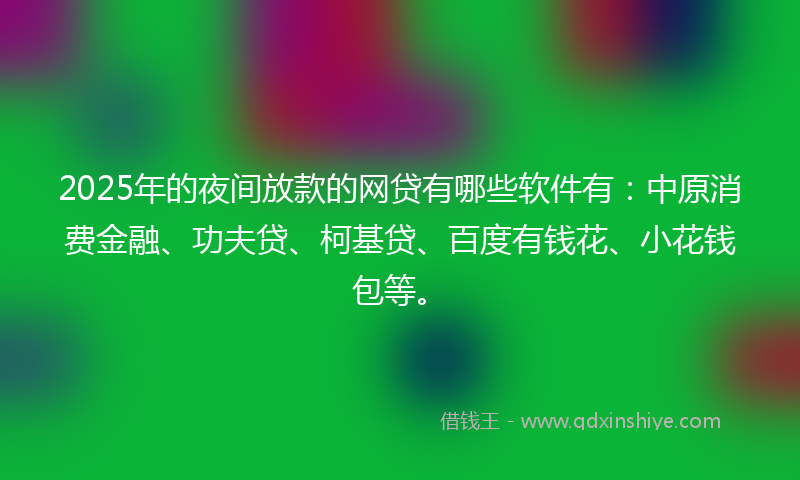 2025年的夜间放款的网贷有哪些软件有：中原消费金融、功夫贷、柯基贷、百度有钱花、小花钱包等。