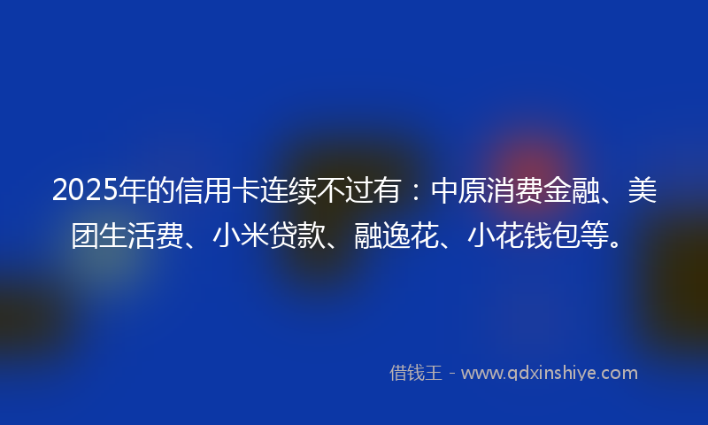 2025年的信用卡连续不过有：中原消费金融、美团生活费、小米贷款、融逸花、小花钱包等。
