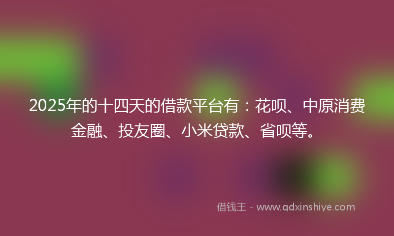 2025年的十四天的借款平台有：花呗、中原消费金融、投友圈、小米贷款、省呗等。