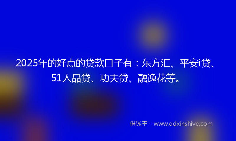 2025年的好点的贷款口子有：东方汇、平安i贷、51人品贷、功夫贷、融逸花等。