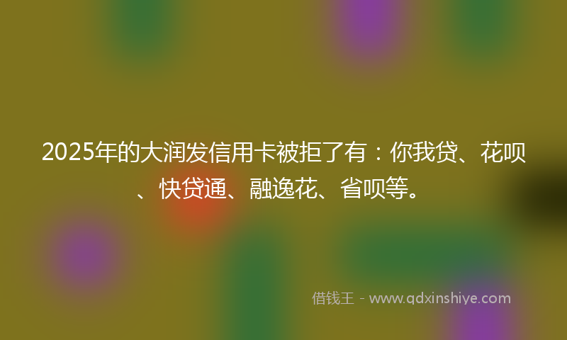 2025年的大润发信用卡被拒了有：你我贷、花呗、快贷通、融逸花、省呗等。