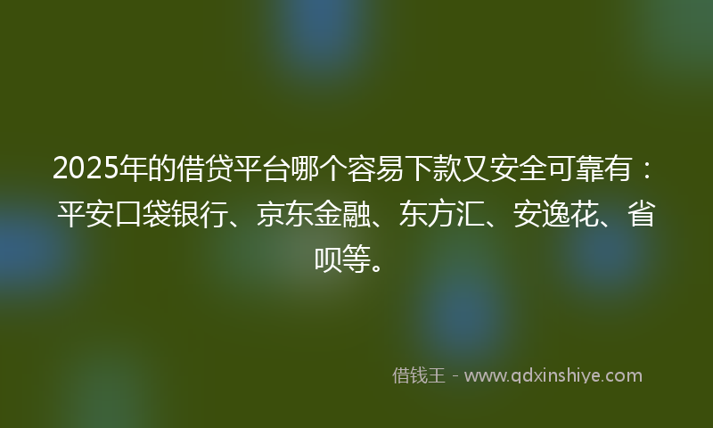 2025年的借贷平台哪个容易下款又安全可靠有：平安口袋银行、京东金融、东方汇、安逸花、省呗等。