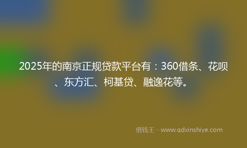 2025年的南京正规贷款平台有：360借条、花呗、东方汇、柯基贷、融逸花等。