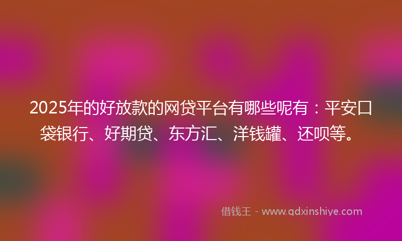 2025年的好放款的网贷平台有哪些呢有：平安口袋银行、好期贷、东方汇、洋钱罐、还呗等。