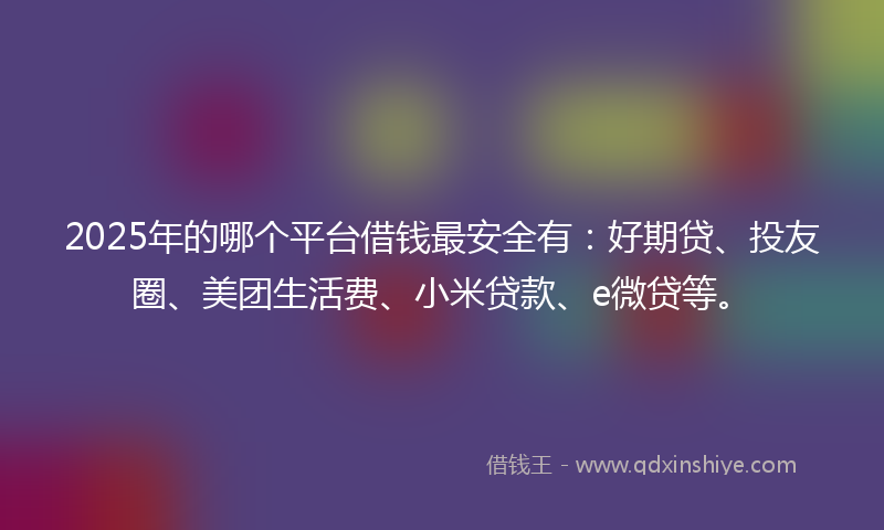 2025年的哪个平台借钱最安全有：好期贷、投友圈、美团生活费、小米贷款、e微贷等。
