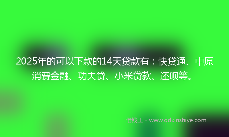 2025年的可以下款的14天贷款有：快贷通、中原消费金融、功夫贷、小米贷款、还呗等。